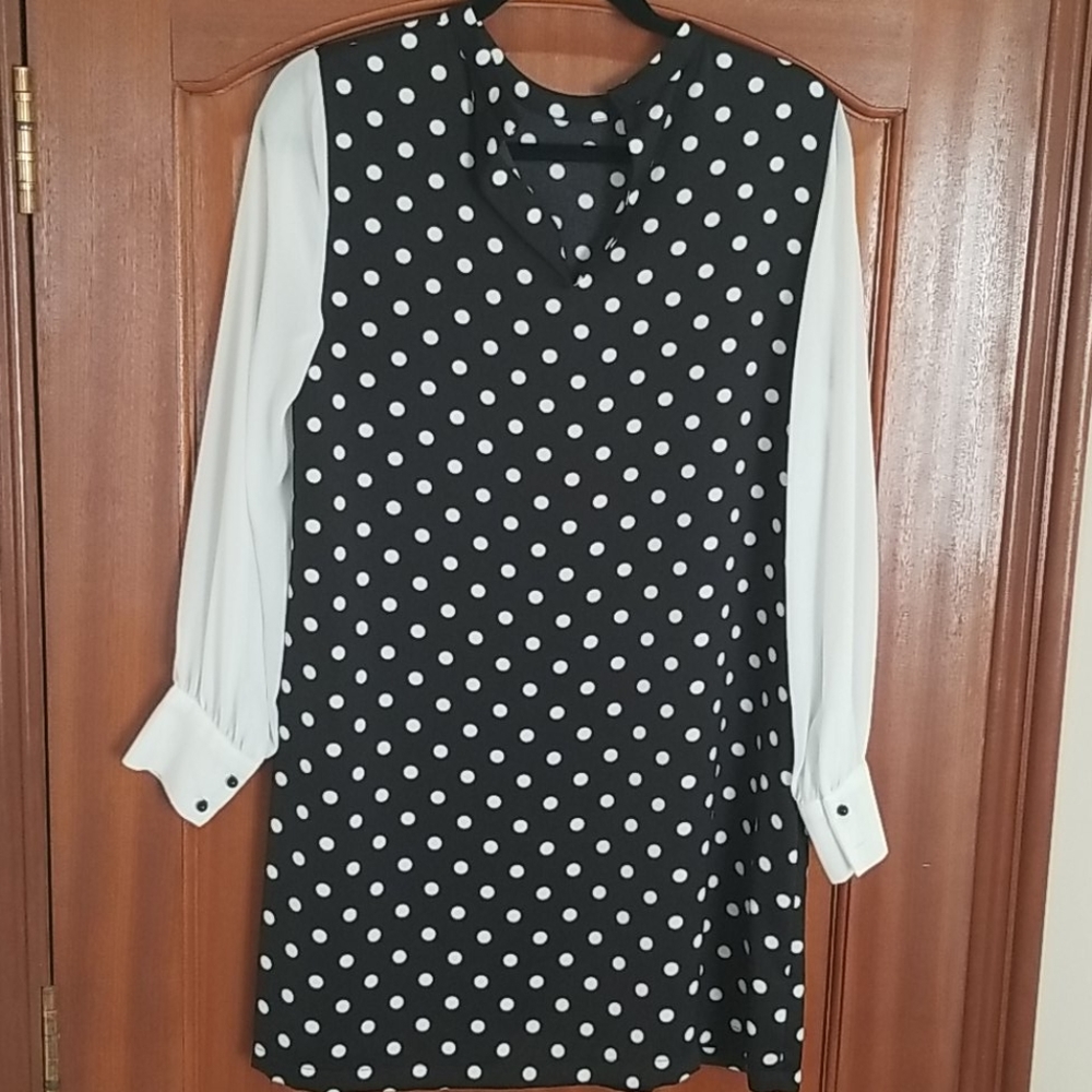 Zara Black Polka Dot Black Mini Dress, size M - Picture 2 of 4